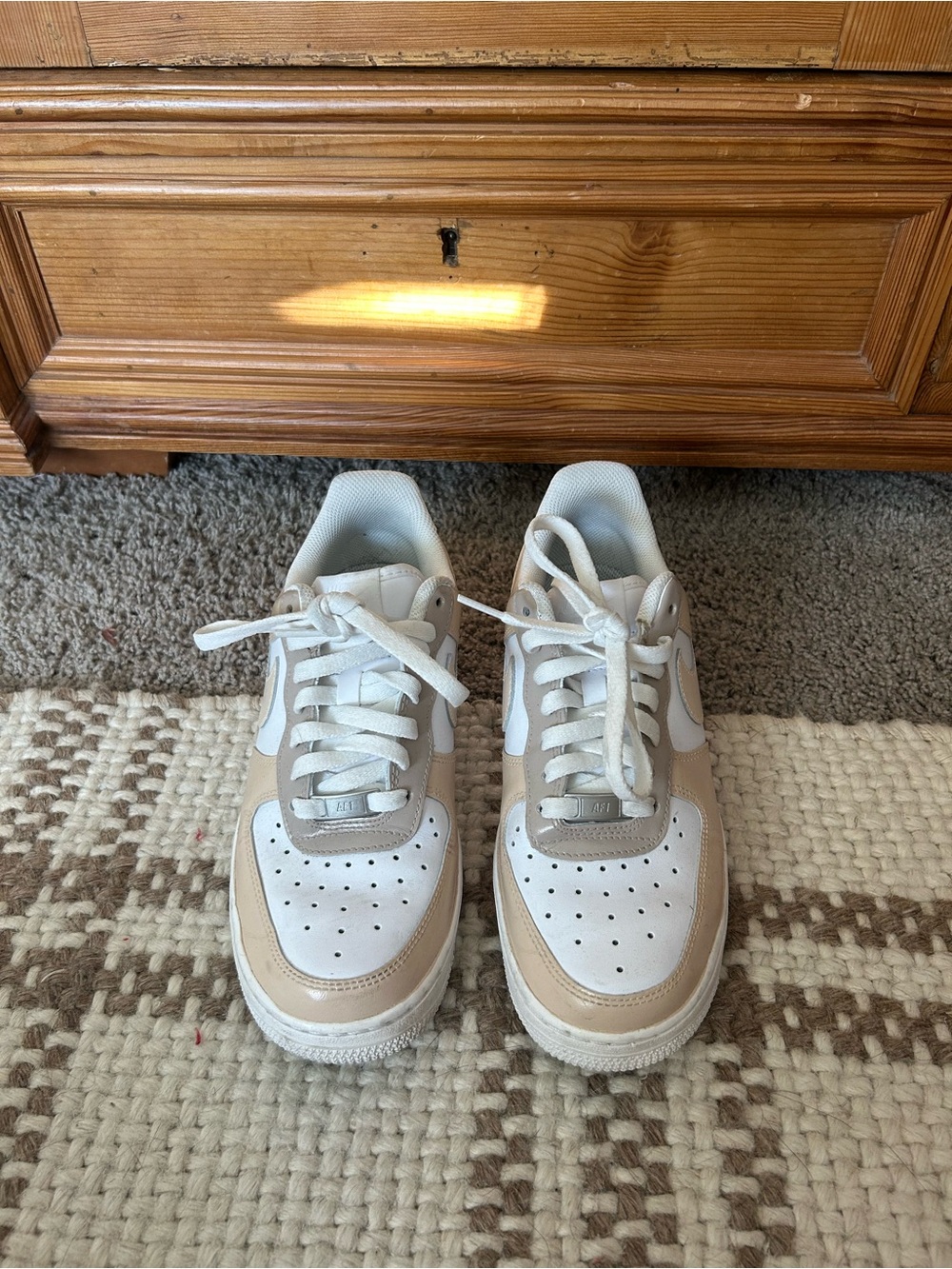 Nike Airs Custom Colorblock Beige and White Women's Athletic Sneakers